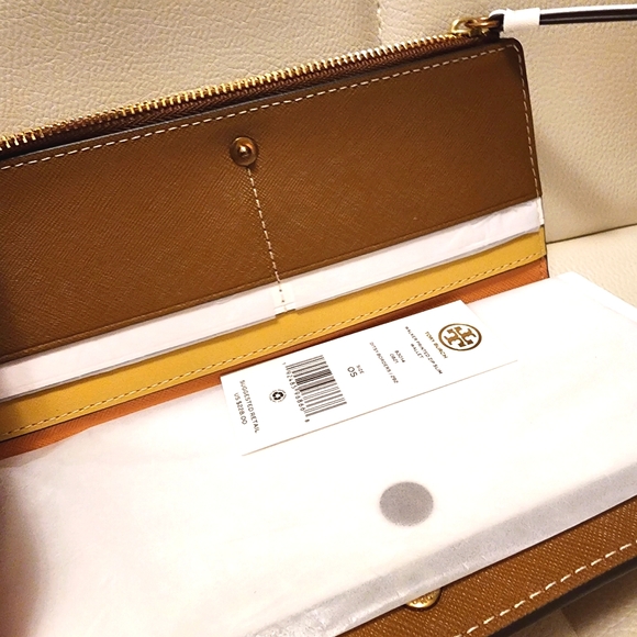 NWT ~Tory Burch Walker Printed Leather Slim Wallet Beige Flower Ditsy Border - Picture 14 of 16